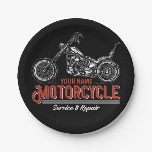 Personalised Motorcycle Service Biker Repair Shop Paper Plate