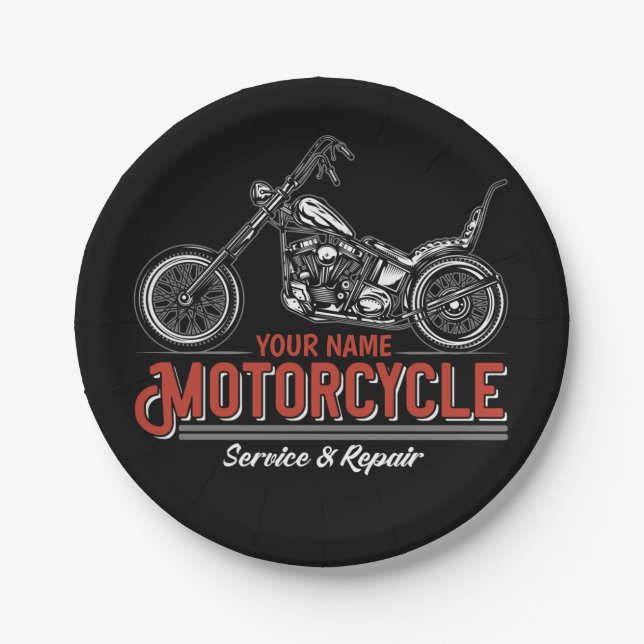 Personalised Motorcycle Service Biker Repair Shop Paper Plate (Front)