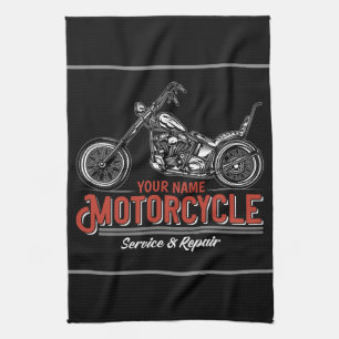 Personalised Motorcycle Service Biker Repair Shop  Tea Towel