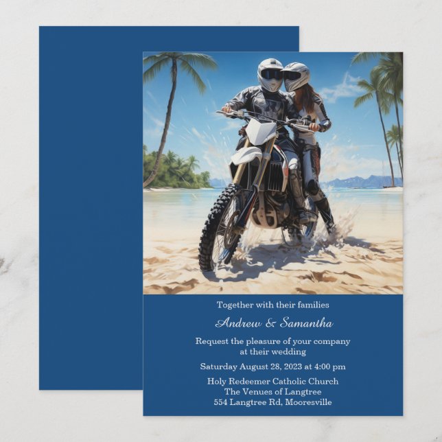 Personalised  Motorcycle Wedding  Invitation (Front/Back)