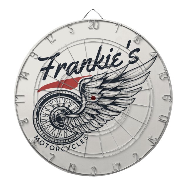 Personalised Motorcycles Flying Tire Biker Shop Dartboard (Front)