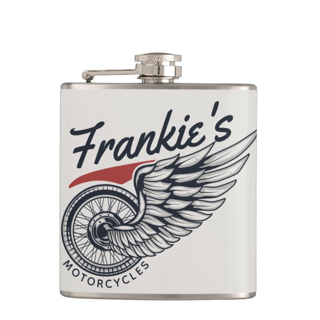 Personalised Motorcycles Flying Tire Biker Shop  Hip Flask (Front)