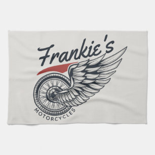 Personalised Motorcycles Flying Tire Biker Shop Tea Towel