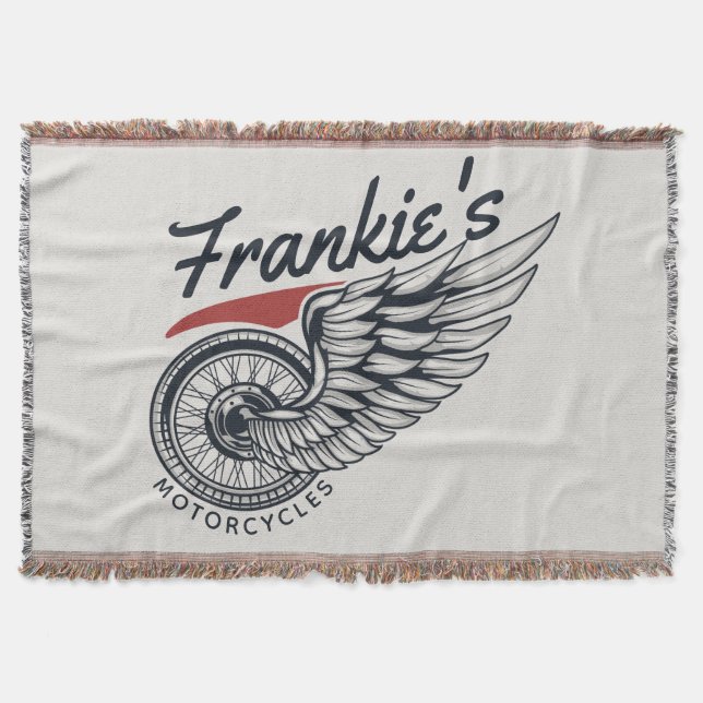 Personalised Motorcycles Flying Tire Biker Shop Throw Blanket (Front)