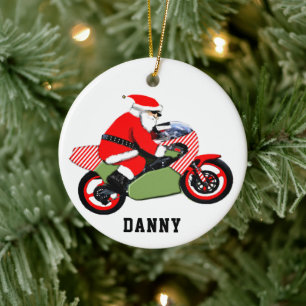personalised motorcyclist collectable ceramic tree decoration