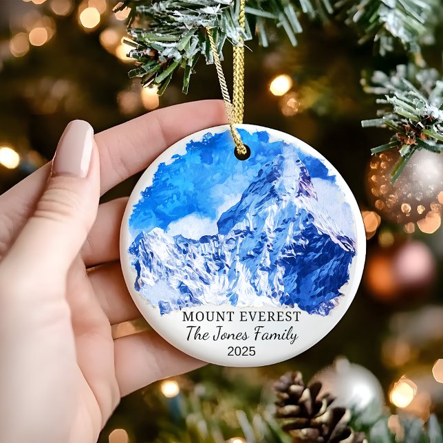 Personalised Mount Everest Ornament, Nepal Gift Ceramic Tree Decoration (Creator Uploaded)