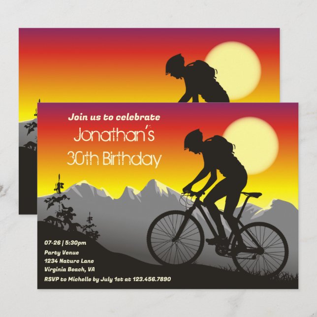 Personalised Mountain Bike Biking Birthday Invitation (Front/Back)
