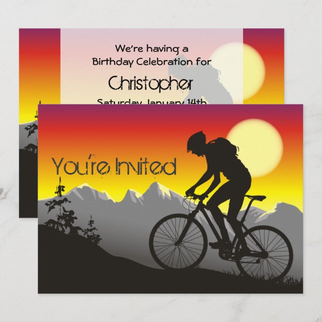 Personalised Mountain Bike Biking Birthday Invitation (Front/Back)