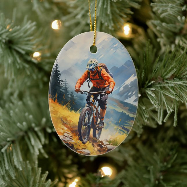 Personalised Mountain Bike Biking Christmas Ceramic Tree Decoration (Tree)