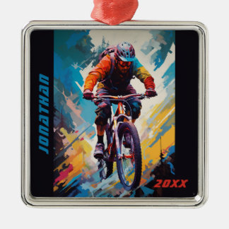 Personalised Mountain Bike Biking Christmas Metal Tree Decoration