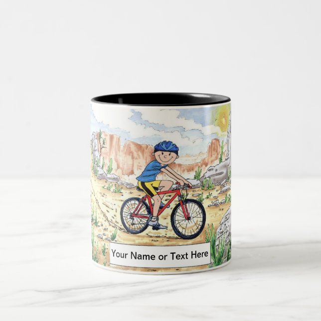 Personalised Mountain Bike - Male Cartoon  Two-Tone Coffee Mug (Center)