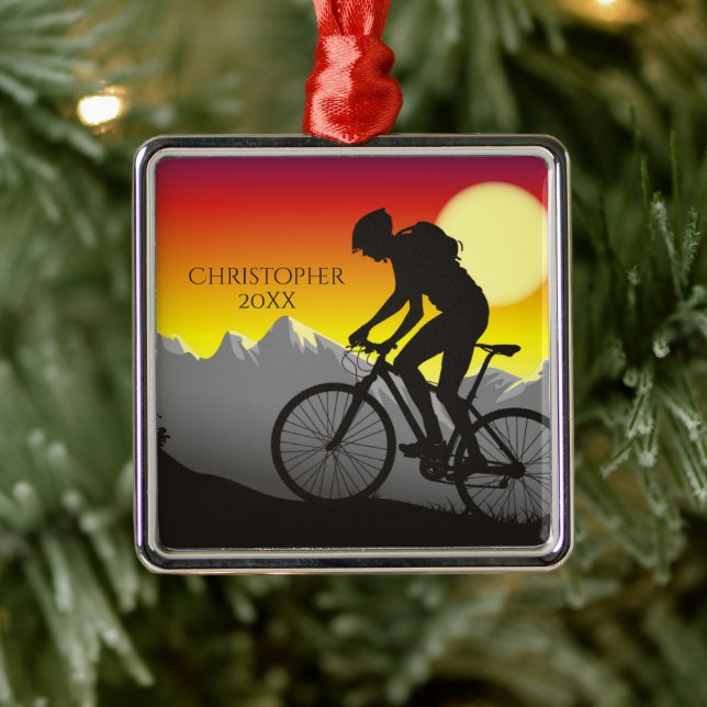 Personalised Mountain Biker Biking Christmas Metal Tree Decoration (Tree)