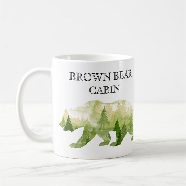 Personalised Mountain Cabin Lodge Bear Watercolor Coffee Mug (Left)
