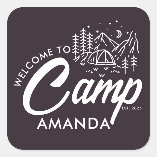 Personalised Mountain Camp Bachelorette Party Square Sticker (Front)