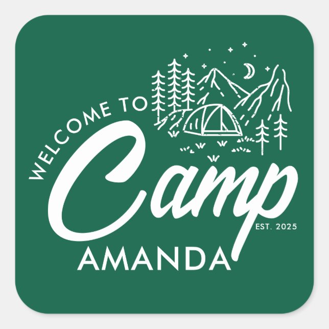 Personalised Mountain Camp Bachelorette Party Square Sticker (Front)