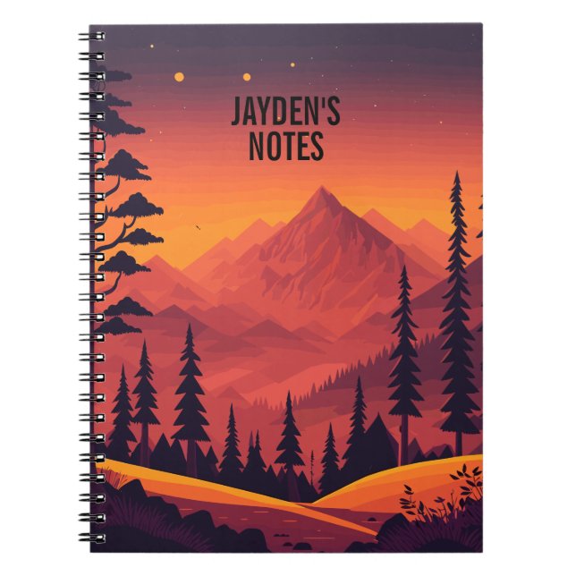 Personalised Mountain Landscape Sunset Notebook (Front)