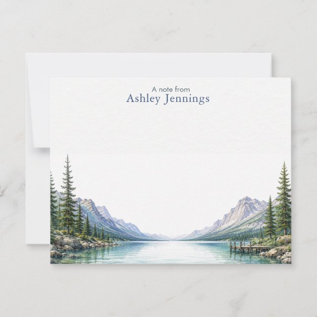 Personalised Mountain Note Cards | Lake Pine Tree (Front)