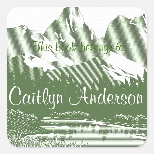 Personalised Mountains Bookplate Sticker (Front)