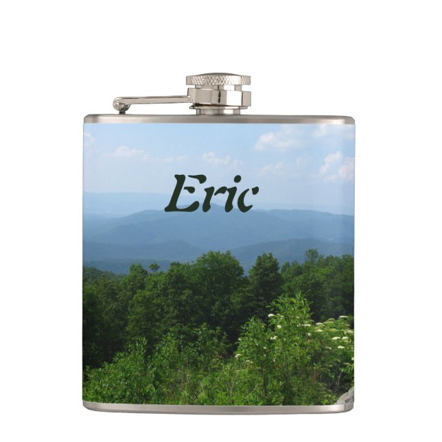 Personalised Mountains Scenery Skyline Drive Hip Flask (Front)