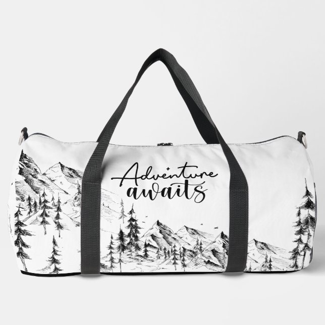 Personalised Mountains Sketch Adventure Awaits Duffle Bag (Front)