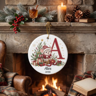 Personalised Mouse Monogram Initial Christmas Ceramic Tree Decoration