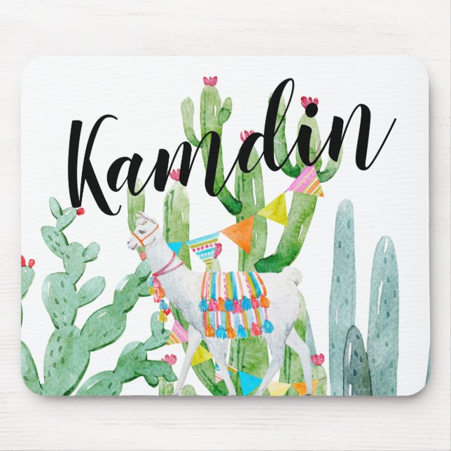 Personalised Mouse Pad Boho Llama Bohemian Cacti D (Front)