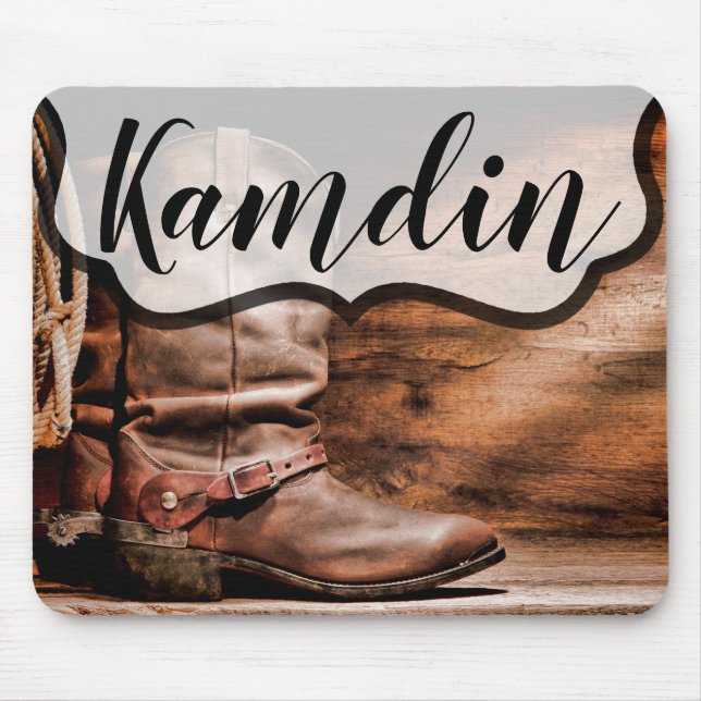 Personalised Mouse Pad Cowboy Boots Barn Wood Rust (Front)