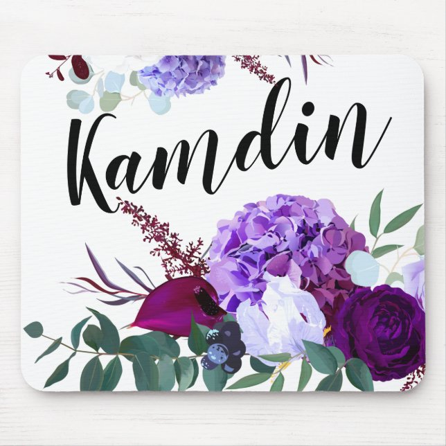 Personalised Mouse Pad Lavender Hibiscus on Whit (Front)