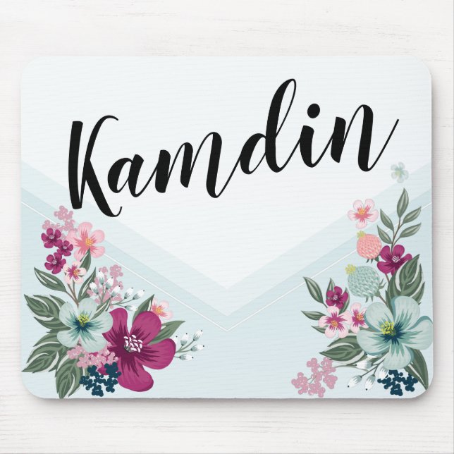 Personalised Mouse Pad Tropical Flower on Blue Omb (Front)