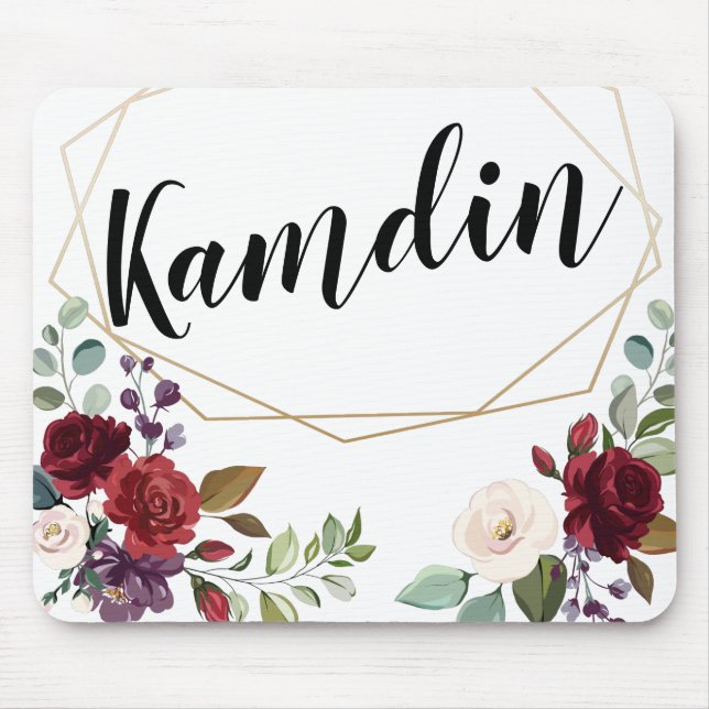 Personalised Mouse Pad White Roses Gold Geom (Front)