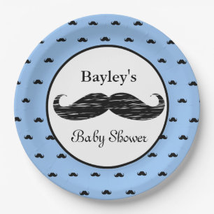 Personalised Moustache Baby Shower Paper Plates