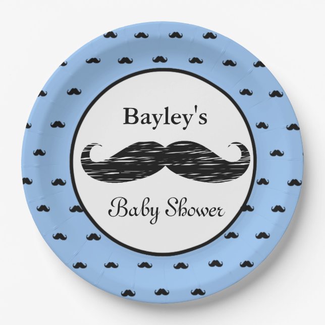 Personalised Moustache Baby Shower Paper Plates (Front)