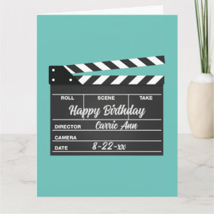 Personalised Movie Clapboard Aqua Birthday Card
