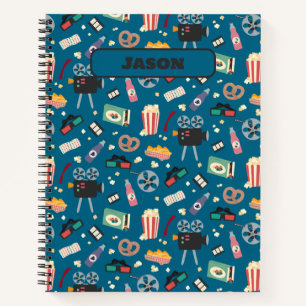 Personalised Movie Night Film Popcorn Pattern Notebook