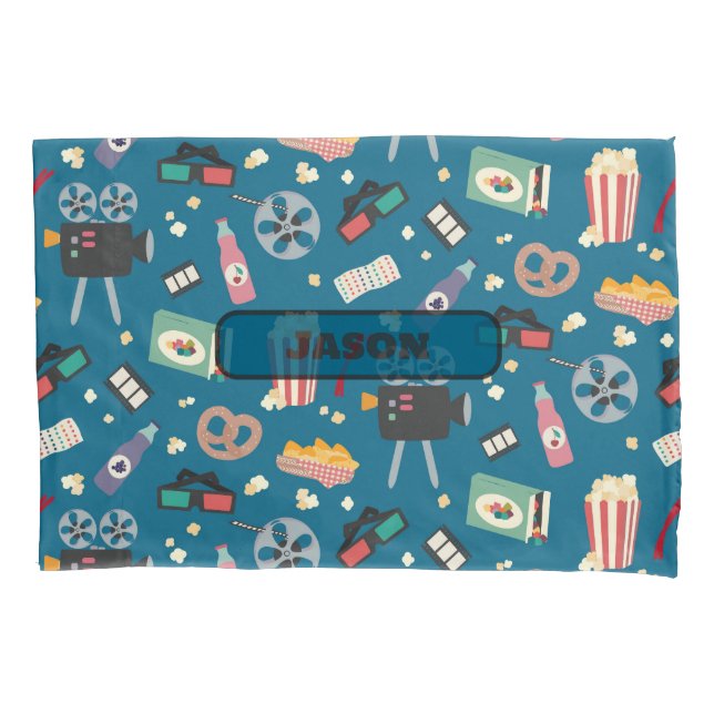 Personalised Movie Night Film Popcorn Pattern Pillowcase (Front)