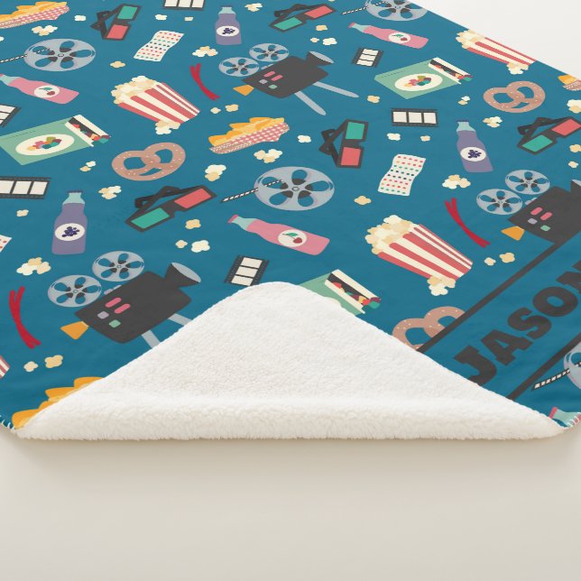 Personalised Movie Night Film Popcorn Pattern Sherpa Blanket (3/4)
