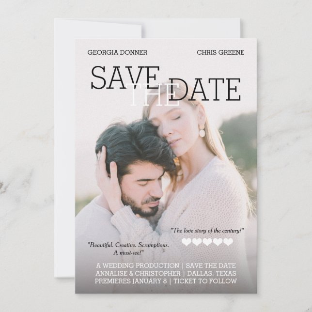 Personalised Movie Poster Hearts Save the Date (Front)