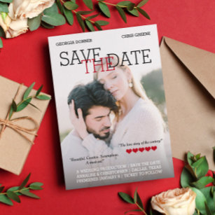 Personalised Movie Poster Red Hearts Save the Date