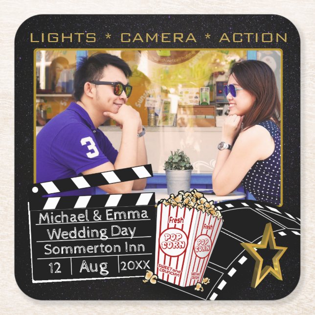 Personalised Movie Star Frame Square Paper Coaster (Front)