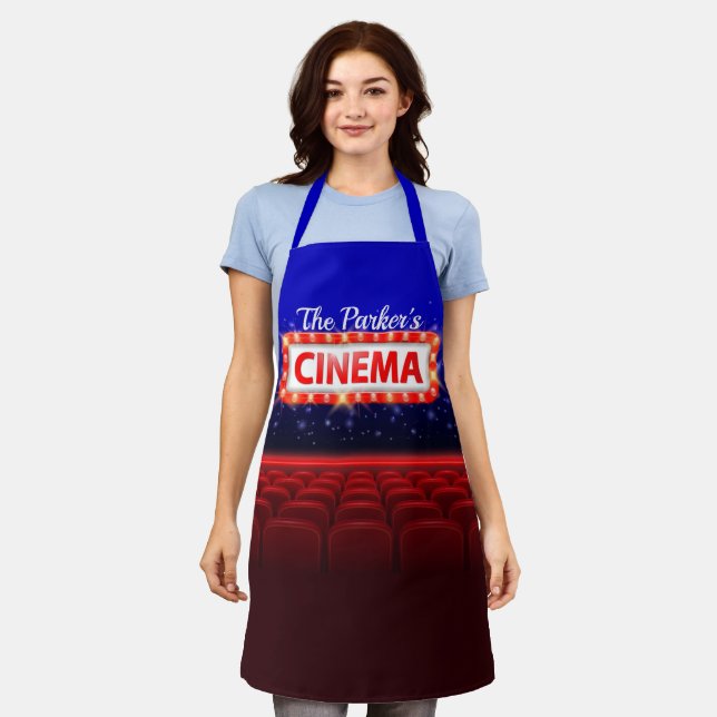 Personalised Movie Theatre Cinema Family Room Apron (Worn)