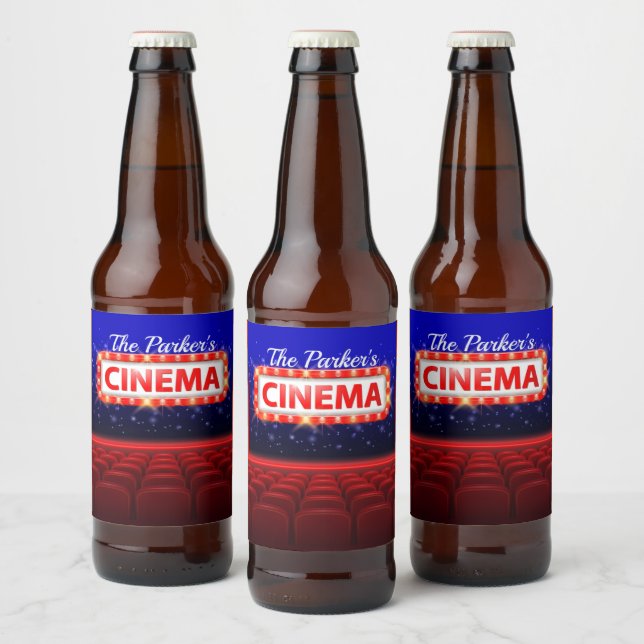 Personalised Movie Theatre Cinema Family Room Beer Bottle Label (Bottles)
