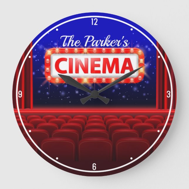 Personalised Movie Theatre Cinema Family Room Large Clock (Front)