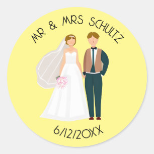 Personalised Mr and Mrs Bride and Groom Classic Round Sticker