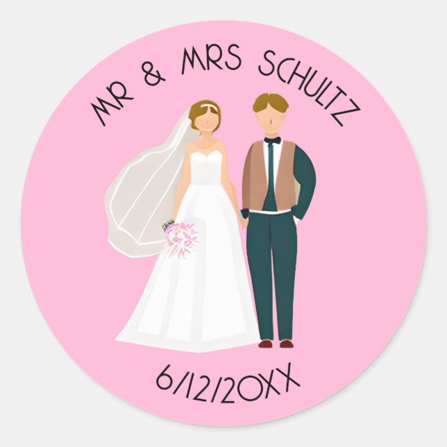 Personalised Mr and Mrs Bride and Groom  Classic Round Sticker (Front)