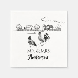 Personalised Mr and Mrs Chicken Farm Wedding Napkin