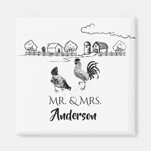 Personalised Mr and Mrs Chickens Farm Wedding Magnet