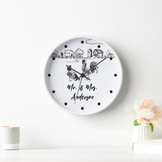 Personalised Mr and Mrs Chickens Rooster Hen Farm Clock