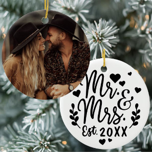 Personalised Mr And Mrs Est. Date Photo Ceramic Tree Decoration