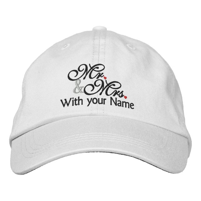 Personalised Mr. and Mrs. Husband Wife His Hers Embroidered Hat (Front)