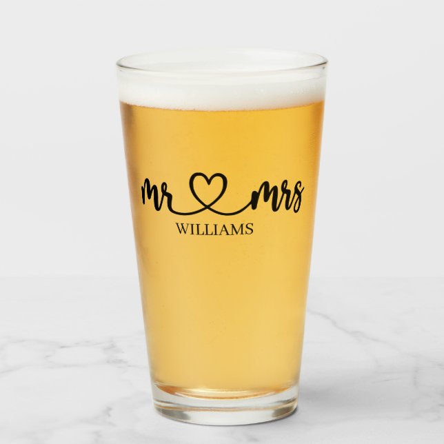 Personalised Mr and Mrs Love Couple Wedding Glass (Front Filled)